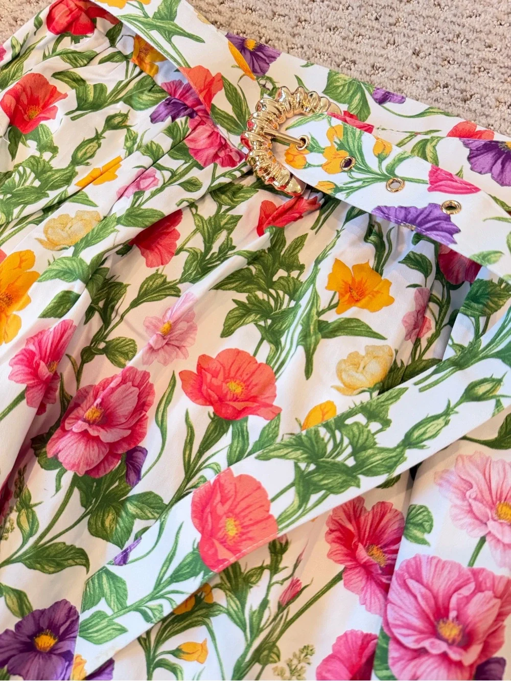 Prosperina | Thena Secret Garden Floral Cotton Belted Midi Skirt $158 Medium